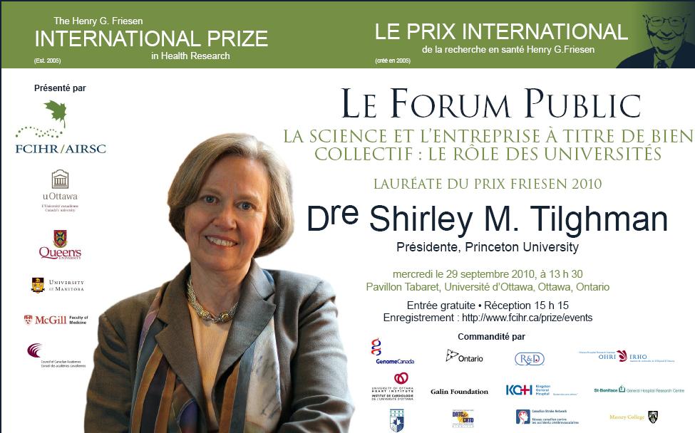 2010 Friesen Prize - Public Forum - Shirley Tilghman - French