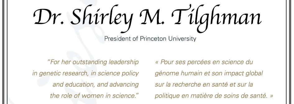 Citation - 2010 Friesen Prize - Shirley Tilghman