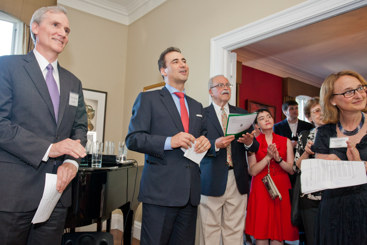 From left to right:  2012 Friesen Prizewinner Dr. Marc Tessier-Lavigne, President of Rockefeller University; Consul General of Canada John Prato (New York); Dr. Aubie Angel, President of Friends of CIHR; Cristina S. Castellvi, Administrative Assistant of Friends of CIHR; Dr. Rose Goldstein, Vice-Principal Research and International Relations, McGill University.