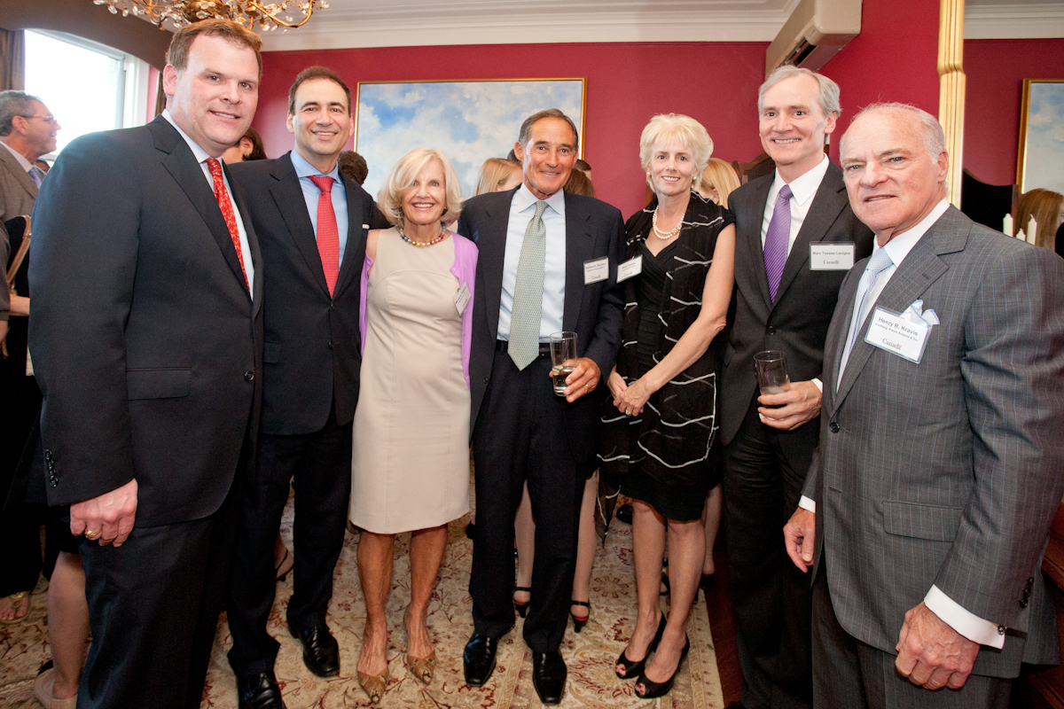 From left to right:  Foreign Affairs Minister John Baird (Canada), Consul General John Prato (Canada), Marnie Pillsbury Executive Director David Rockefeller Fund, Richard E. Salomon Senior Advisor to David Rockefeller, Dr. Mary Hynes; 2012 Friesen Prizewinner Dr. Marc Tessier-Lavigne, President of Rockefeller University; and Henry R. Kravis, Co-Founder, KKR & Co. L.P. leading global investment firm