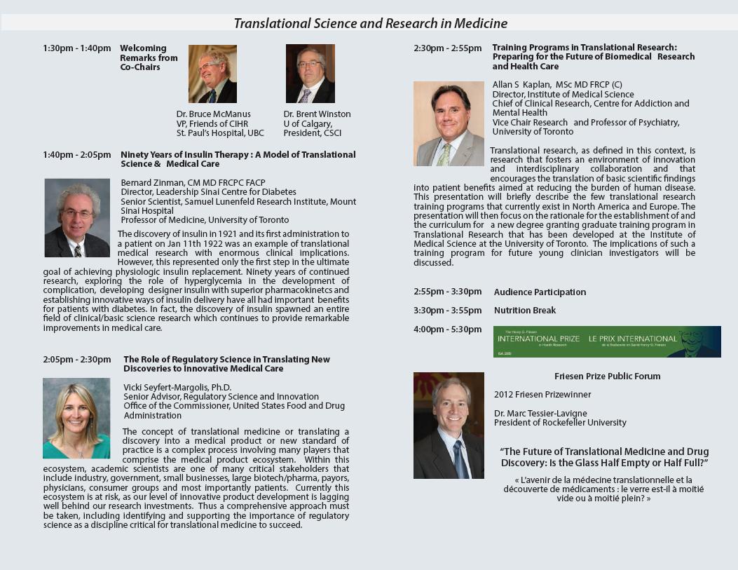 2012 Joint Symposium CSCI-CITAC-FCIHR - “Translational Science & Research in Medicine” - September 19 - Ottawa