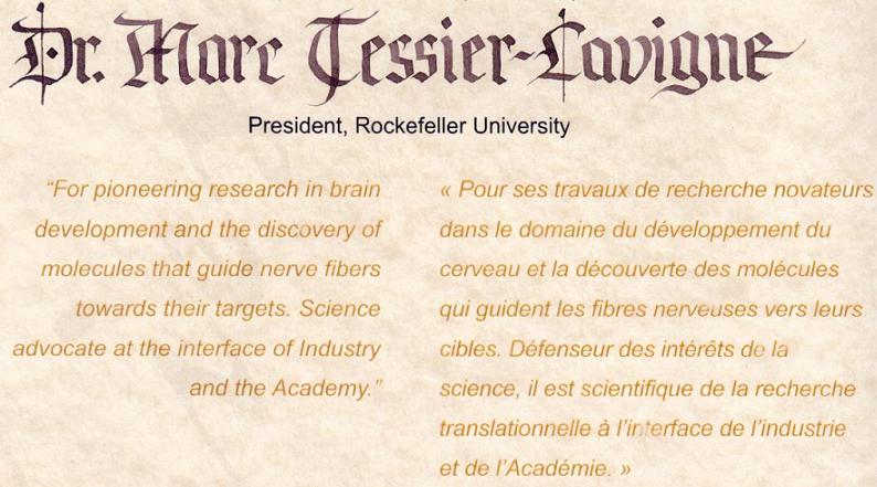 2012 Friesen Prize Citation - Dr. Marc Tessier-Lavigne, President of Rockefeller University