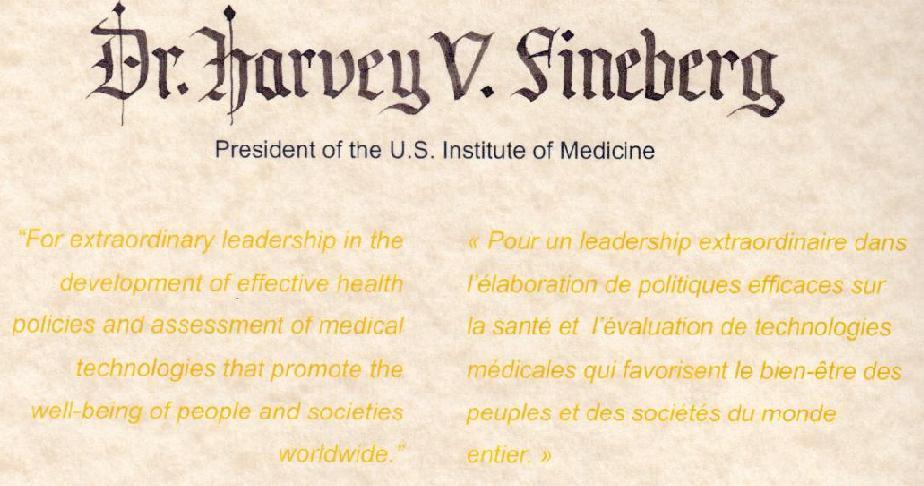 Citation - 2013 Friesen Prize - Dr. Harvey V. Fineberg, President, U.S. Institute of Medicine