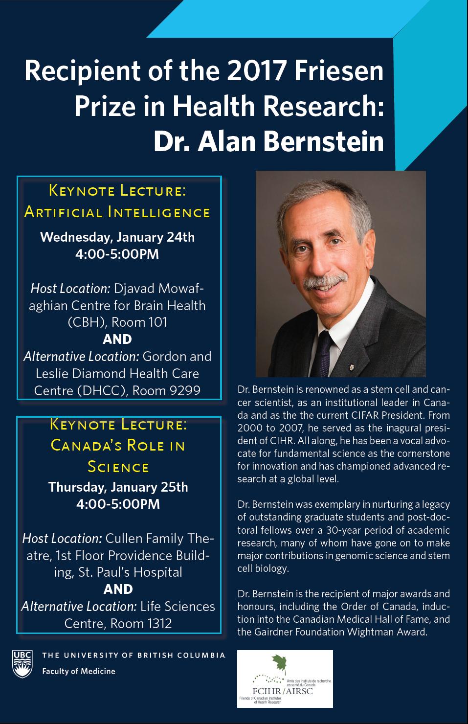 POSTER - 2018 UBC - Friesen Prize Institutional visit - Dr. Alan Bernstein