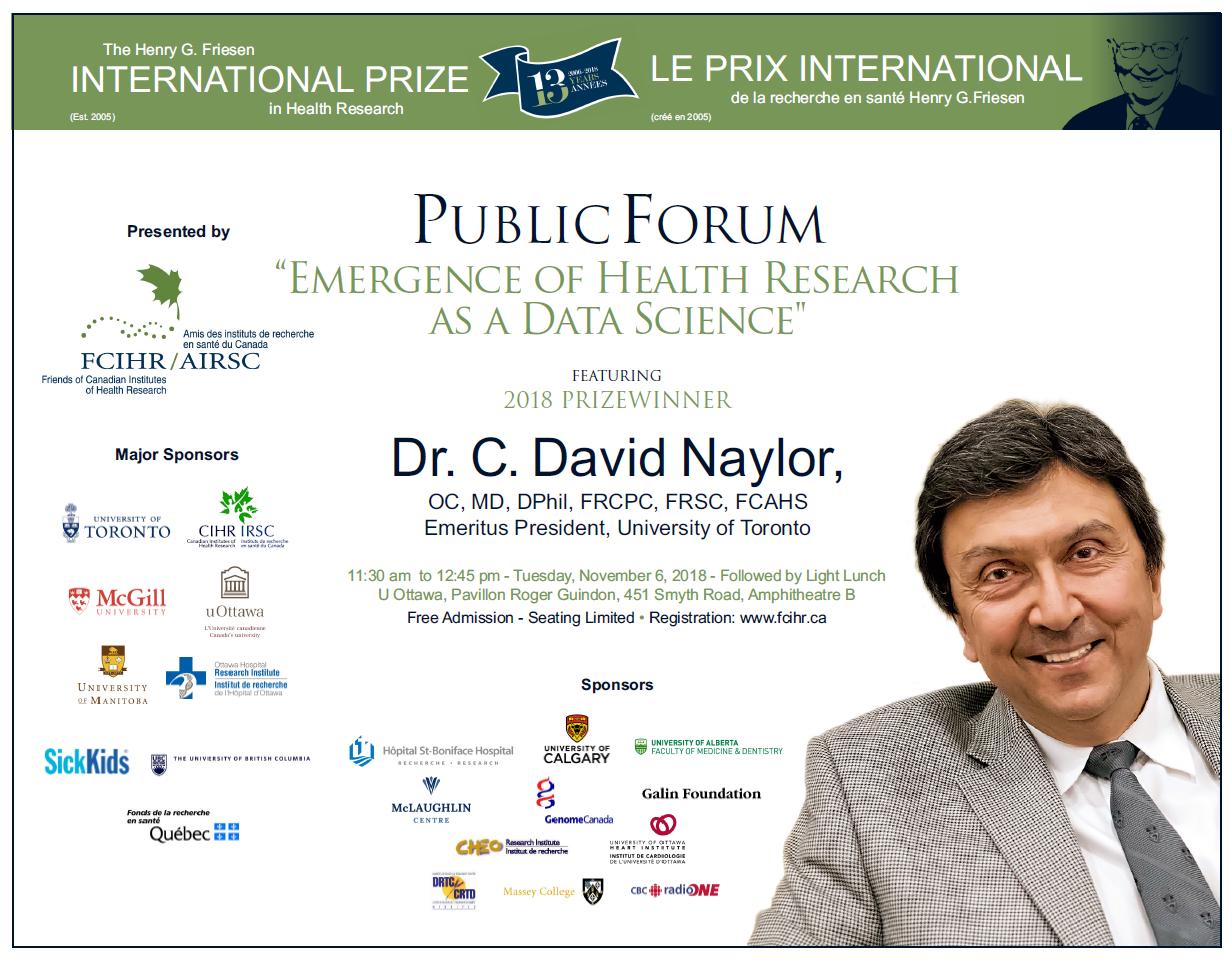 POSTER - 2018 Public Forum Lecture - Dr David Naylor - 2018 Friesen Prize Program in Ottawa - November 6, 2018