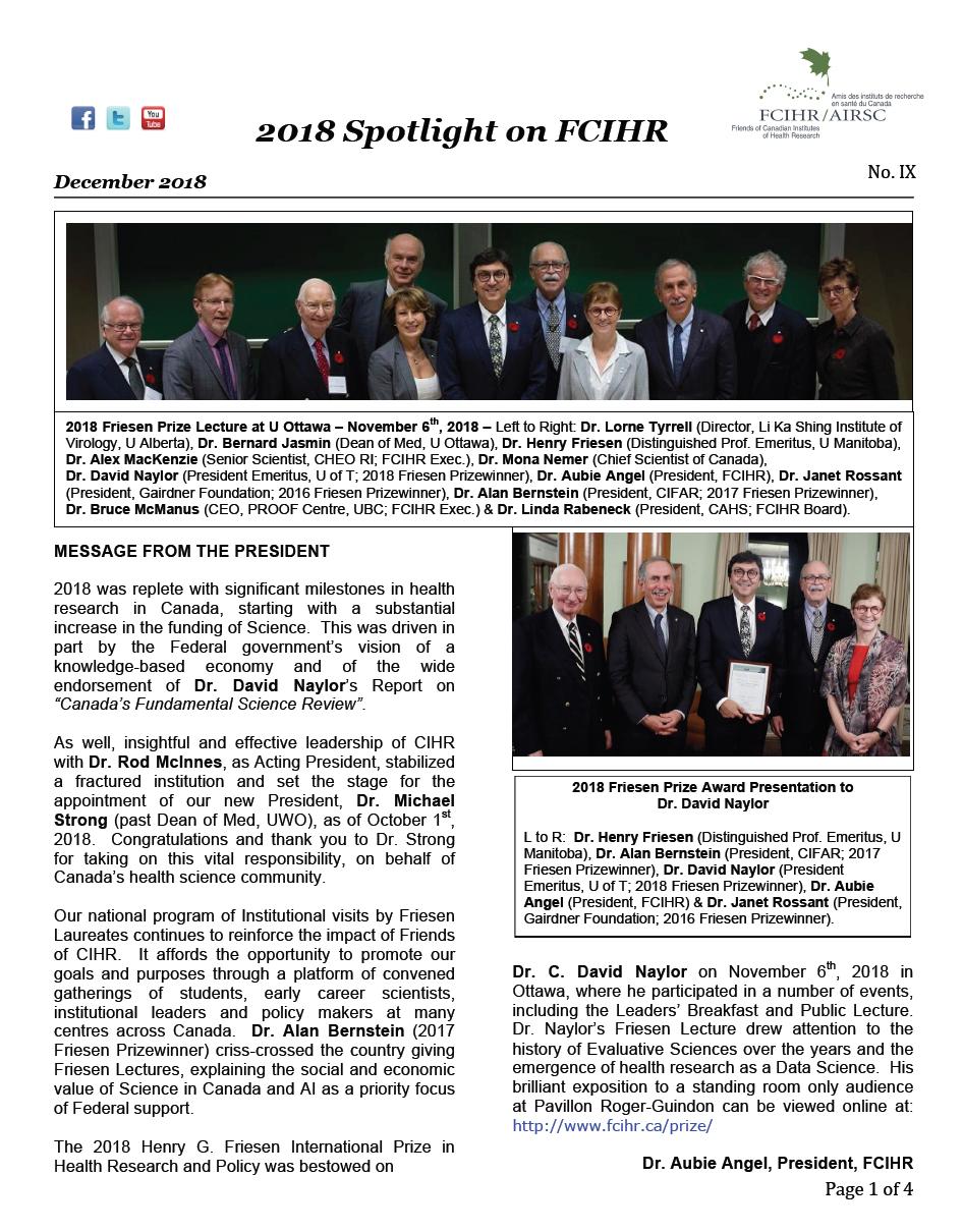 Page 1 - 2018 Spotlight Newsletter of FCIHR_As of December 4, 2018