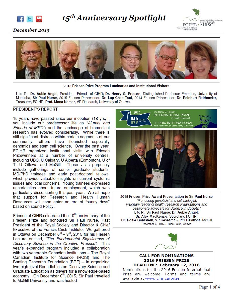 Page 1 - JPEG - 2015 Spotlight Newsletter - FCIHR - BMc - As of January 14, 2016