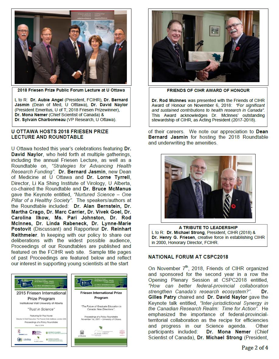 Page 2 - 2018 Spotlight Newsletter of FCIHR_As of December 4, 2018