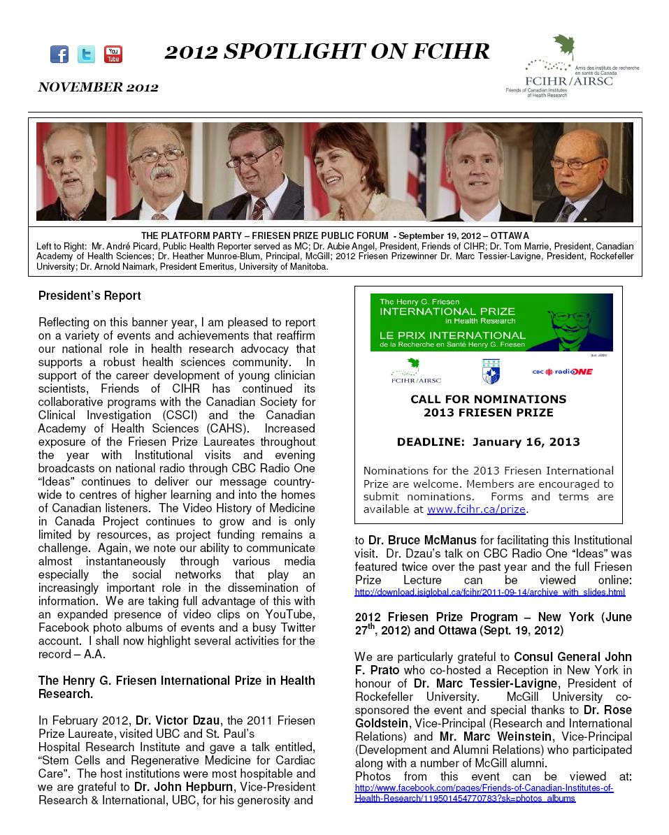 2012 FCIHR Newsletter