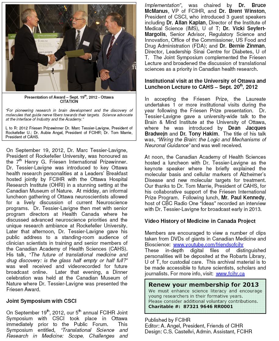 2012 FCIHR Newsletter