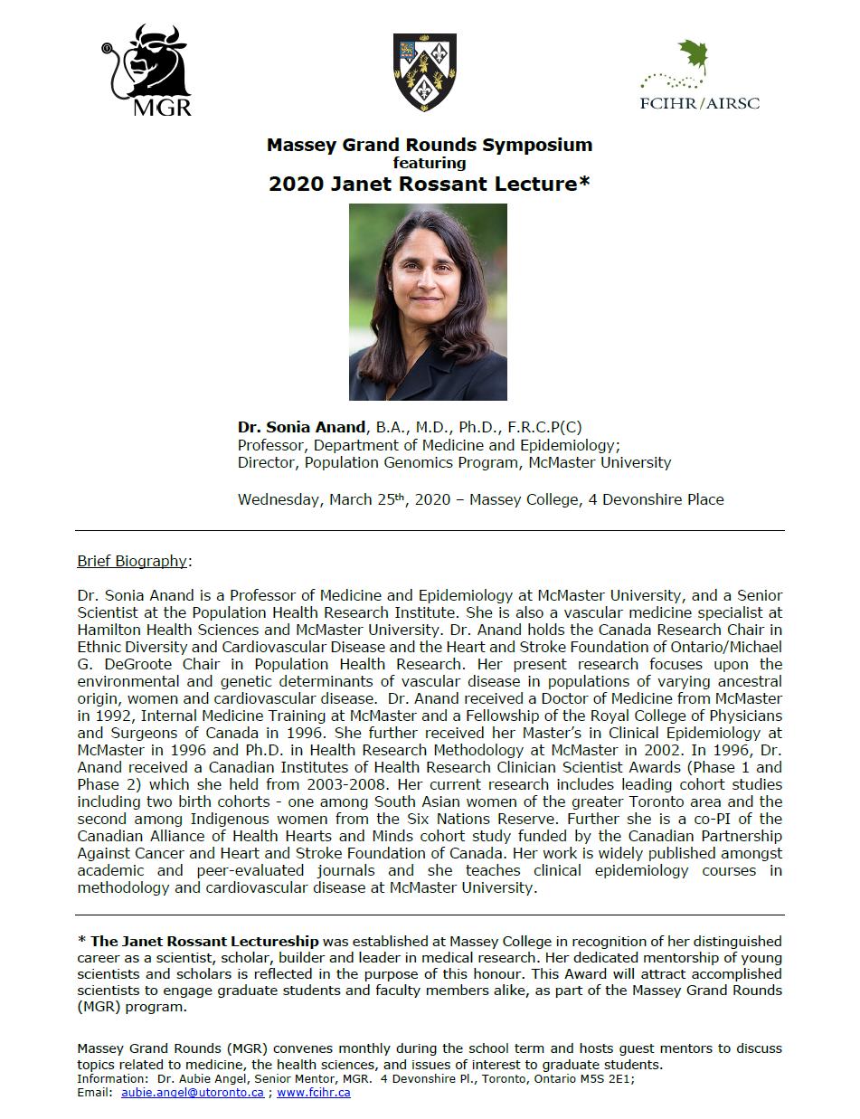 Announcement - Dr. Sonia Anand - 2020 Janet Rossant Lecture