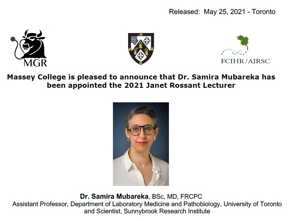 Announcement - Dr. Samira Mubareka - 2021 Janet Rossant Lecture