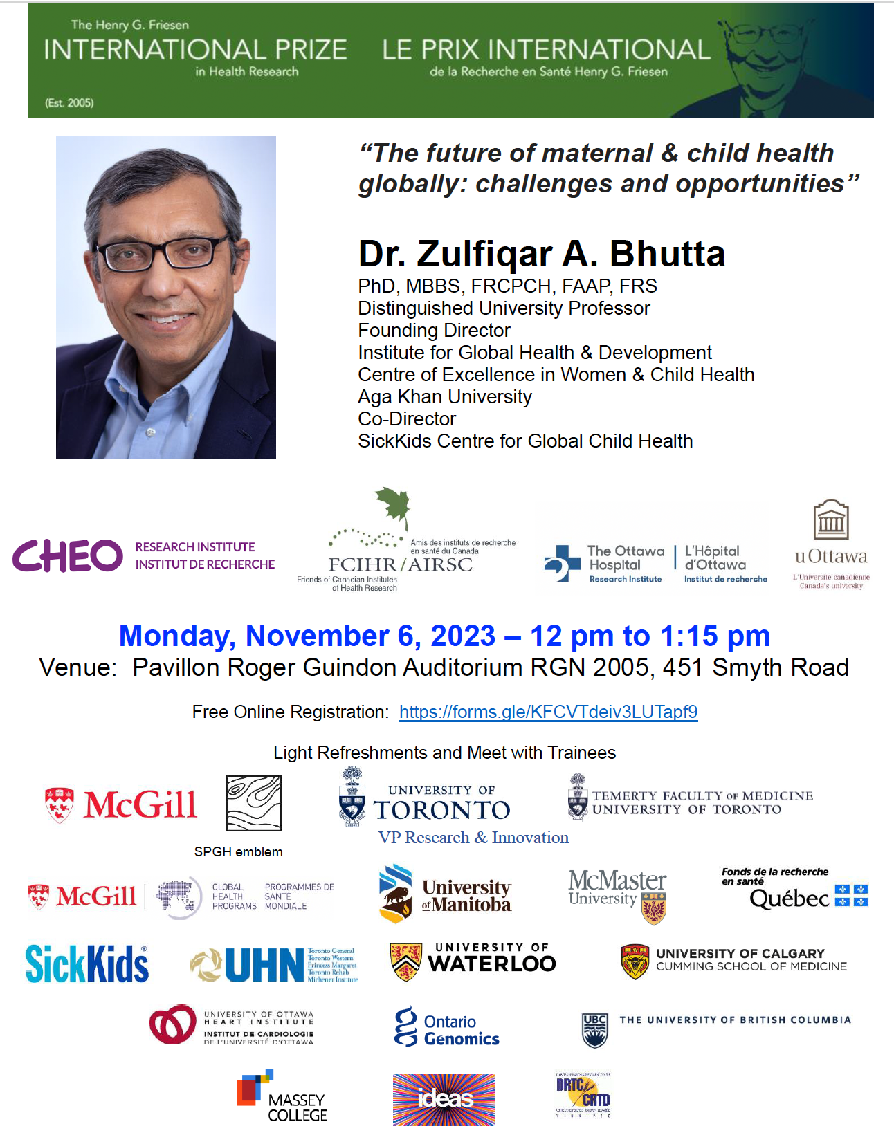 Poster - 2023 Ottawa Friesen Lecture - Dr. Zulfiqar Bhutta