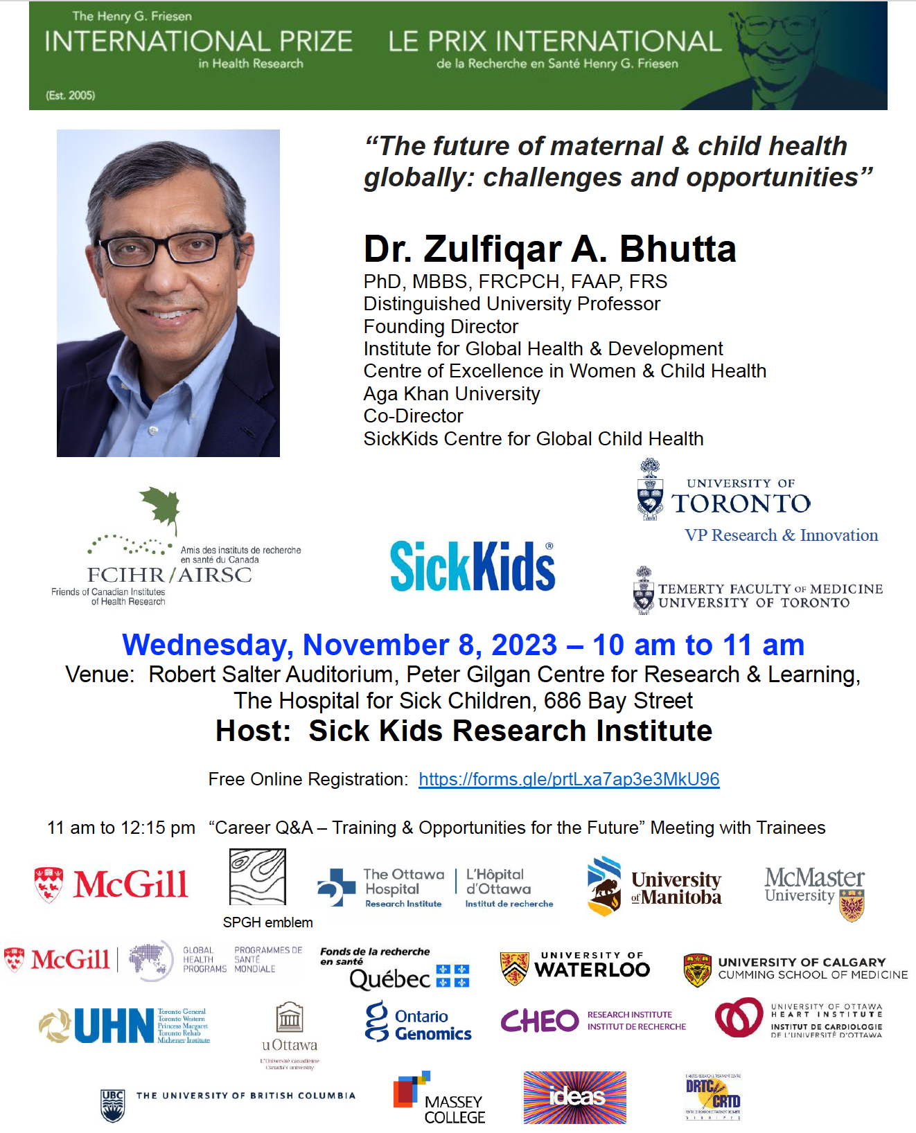 Poster - 2023 Sick Kids Friesen Lecture - Dr. Zulfiqar Bhutta