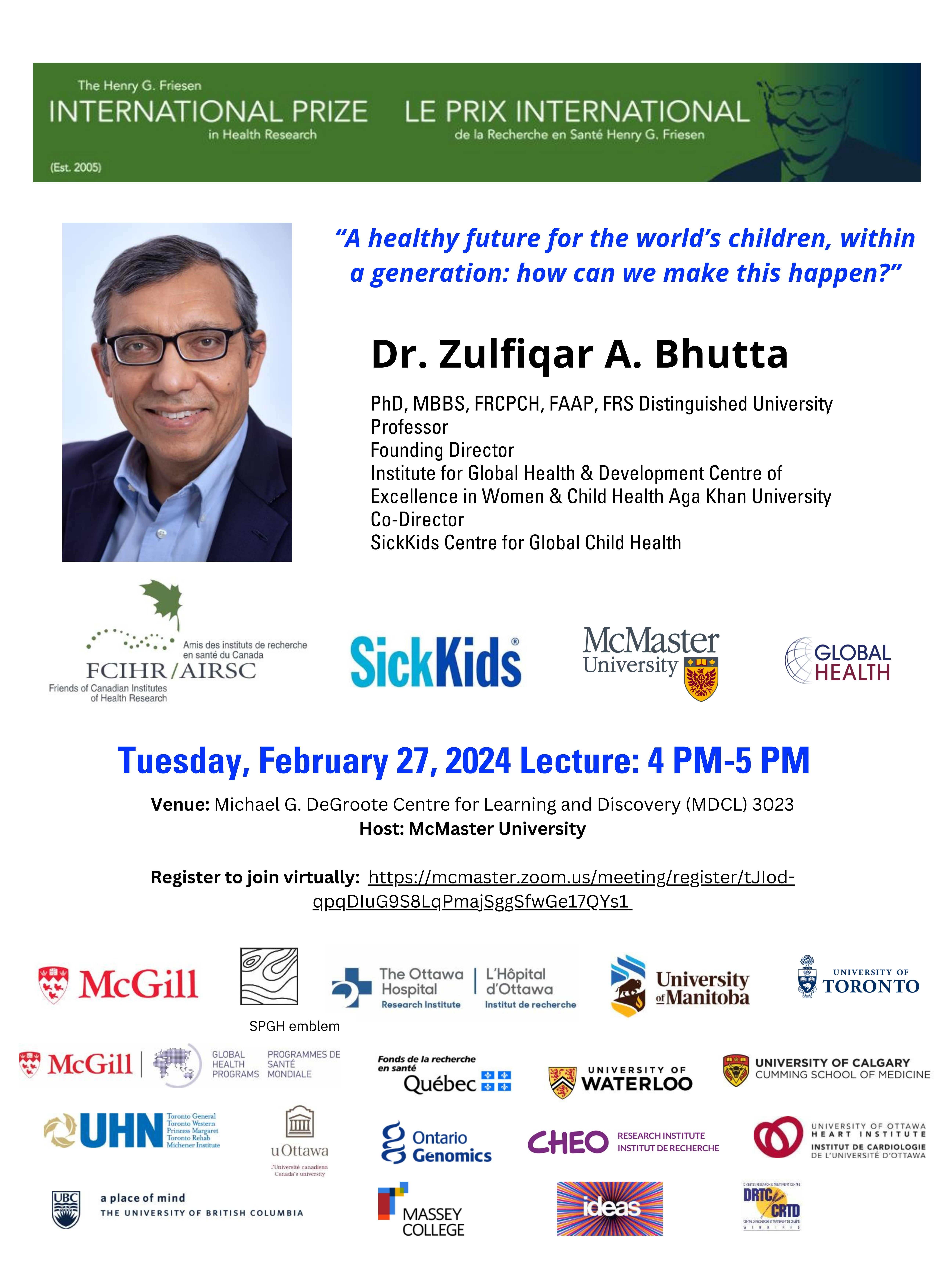 Poster - 2024 McMaster Friesen Prize Institutional visit - Dr. Zulfiqar Bhutta